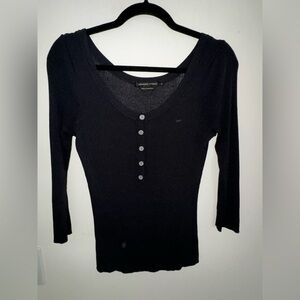 Adrienne Vittadini | fine knit henley top Sweater | M